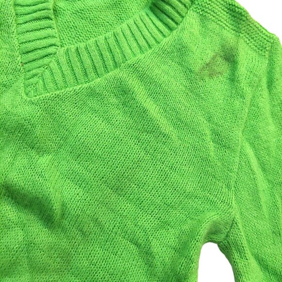 Vintage 1940s-1950s Bright Green Long Sleeve Knit V-Neck Sweater - Picture 8 of 13